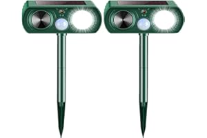 SHAVERUSH 2 Packs Ultrasonic Solar Animal Repeller Devices, Deer Repellent with Motion Sensor Flash Light, Waterproof Animal Deterrent for Yard Garden to Repel Deer, Cat, Dog, Squirrel, Raccoon, Rabbit