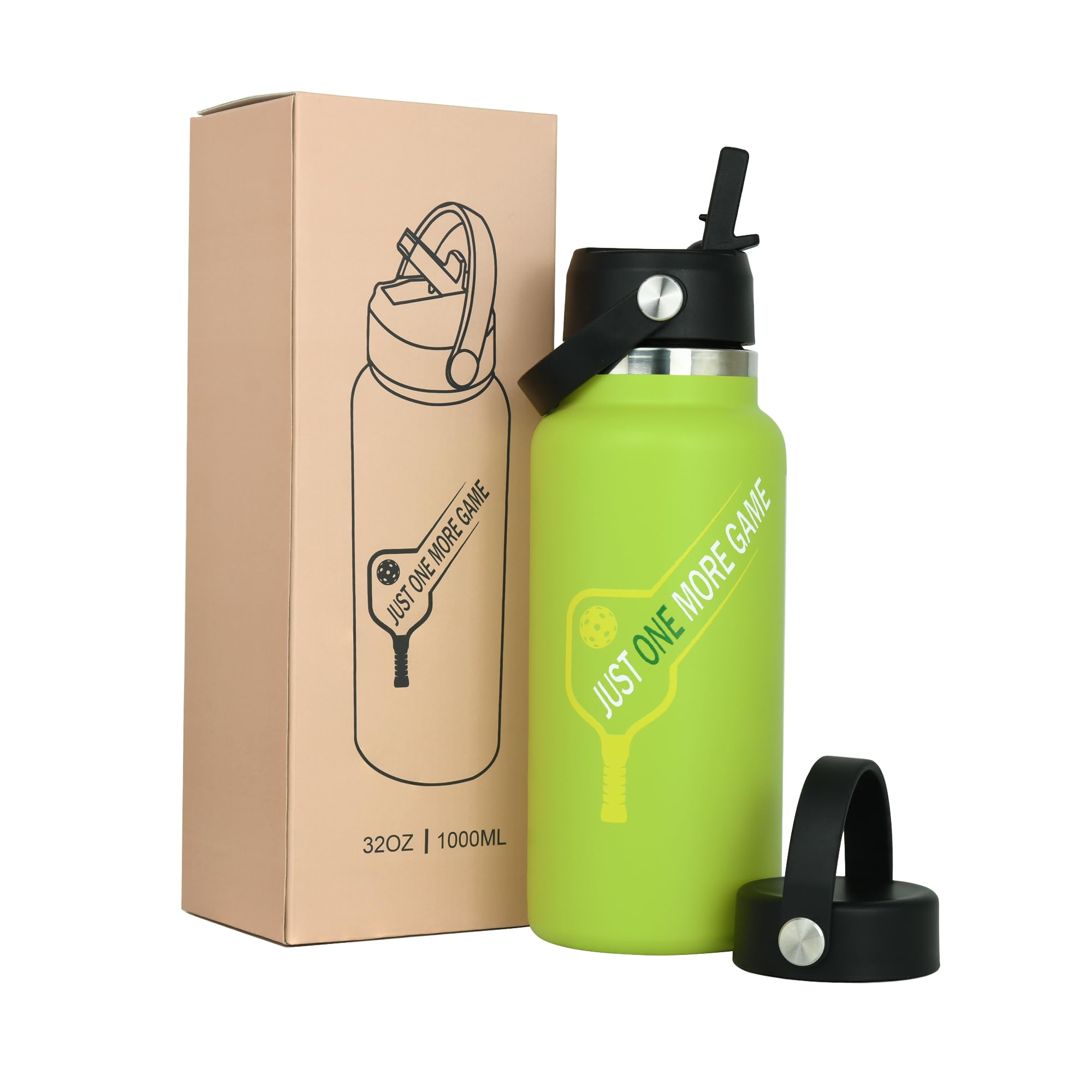 Photo 1 of MINYJHZ Pickleball Water Bottle 32 oz, Gifts for Pickleball Lovers, Wide Mouth Vacuum Insulated Sports Bottle with 2 Leakproof Lids, Stainless Steel Cup with Straw for Cold Drinks