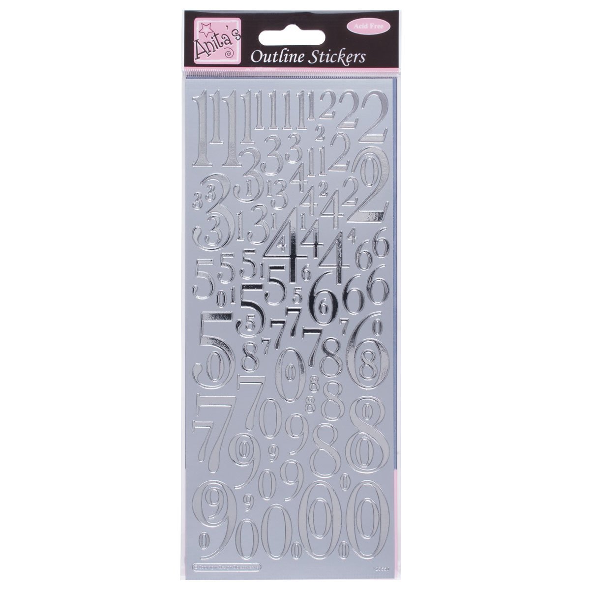Anitas Outline Stickers, Mixed Numbers, Silver, For Scrapbooking, Card Making, Kids Play, Homework, Art, Craft, Embelish, Decorative, Paper, Card, Glass, Metal, Plastic, Foam