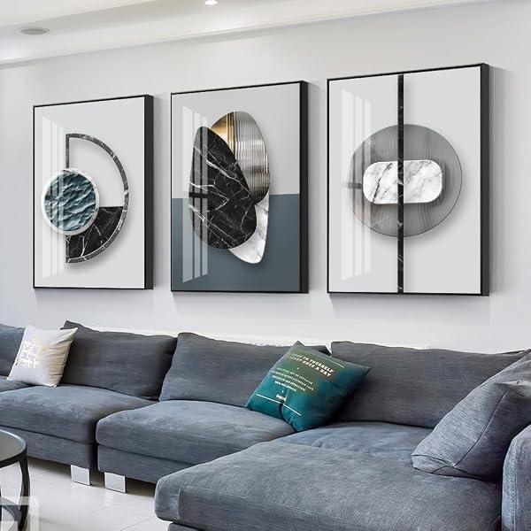 QKF 3 PIECES MODERN FUNKY WALL ART FOR LIVING ROOM GEOMETRY FOR HOME DECORATION PICTURES DARK ON ABSTRACT CANVAS PRINT PAINTINGS BEDROOM BATHROOM OFFICE POSTERS & PRINTS (MEDIUM SIZE 16X24INCH)