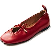 RJYLP Womens Bow Ballet Flats Cute Square Toe Lace Up Bow Mary Jane Flats Slip On Casual Mary Ballerina Shoes