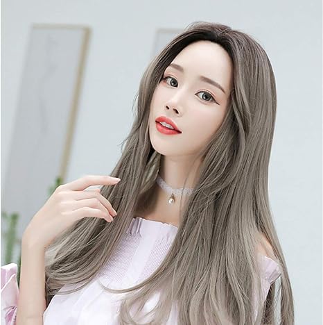 Amazon Co Jp 女性のかつらミッドレングスロングストレートヘアー ファッション梨ヘッドのリアルなマルチカラーのウィッグ帽子ナチュラルビッグ波状のヘッドドレス グレー ホーム キッチン