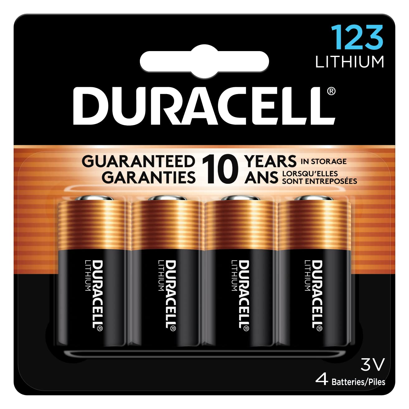 Duracell CR123A 3V Lithium Battery, 4 Count
