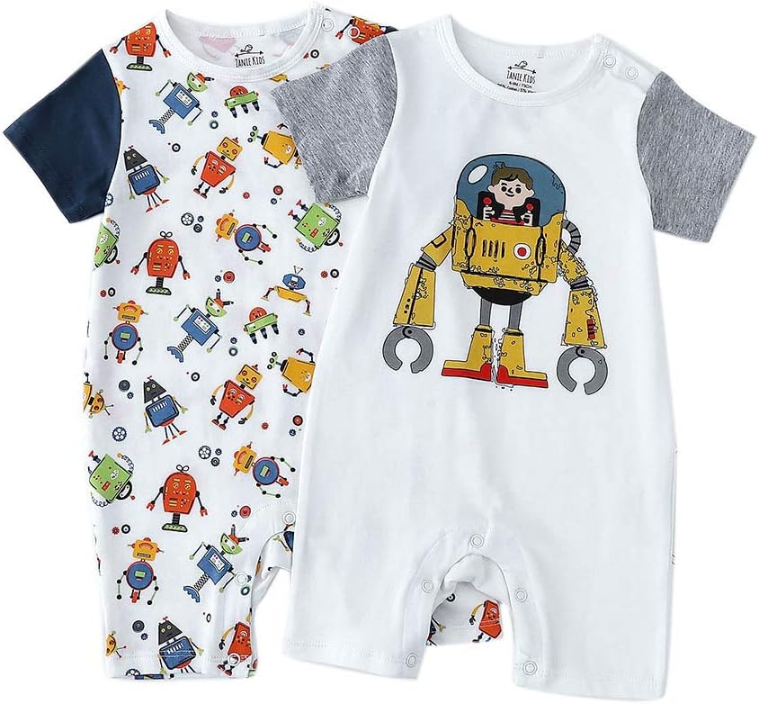 Zanie Kids Unisex Baby Boy Girl Summer Onesies Clothes Short Sleeves Snap Bottoms Toddle Rompers Cotton Bodysuits, 2-Pack