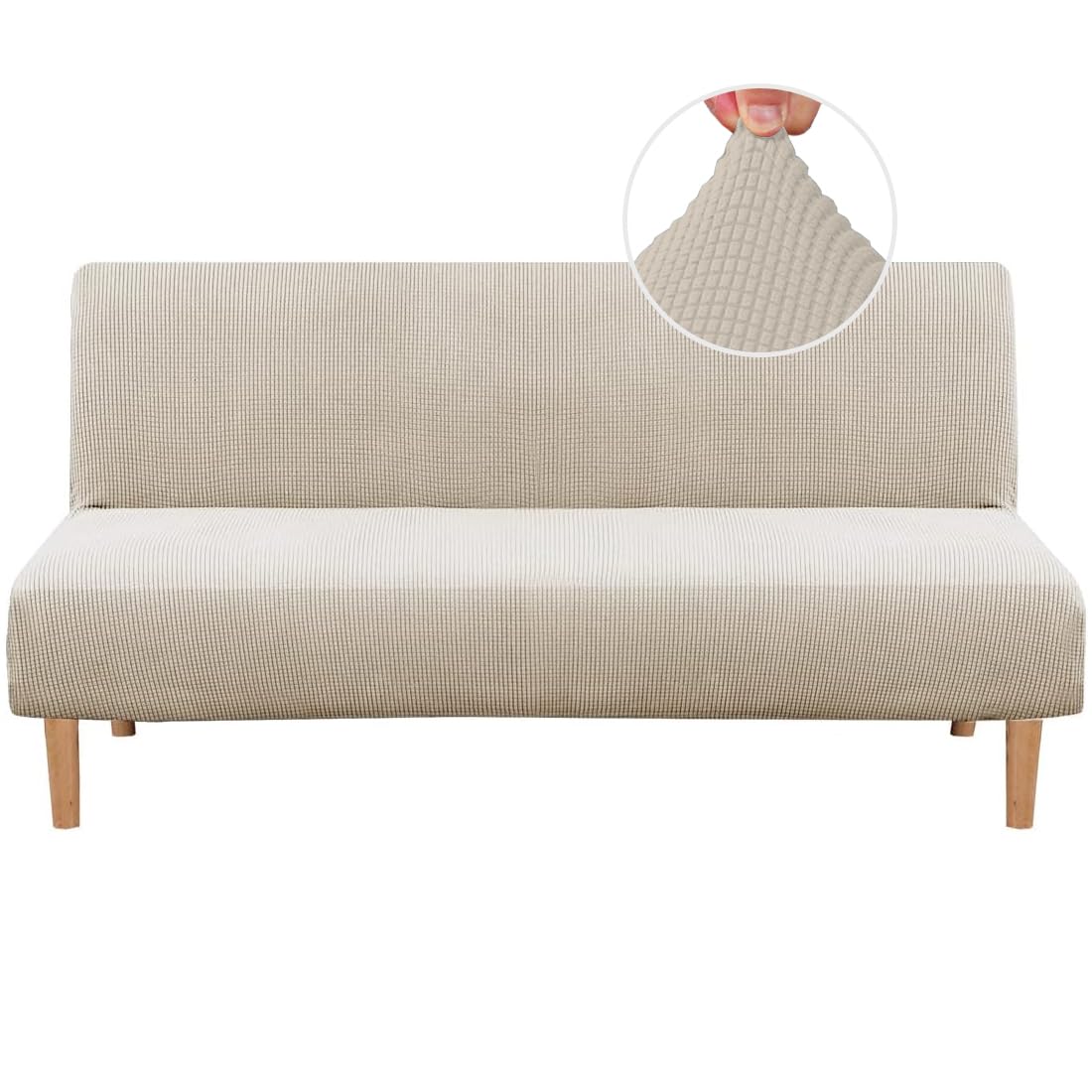Photo 1 of Armless Futon Cover Stretch Sofa Bed Slipcover Protector Elastic Feature Rich Textured High Spandex Small Checks Jacquard Fabric Futon Cover, Machine Washable, Island Fossi