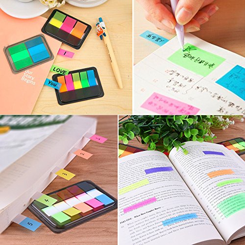 Page Markers 8 Sets, OUHL Neon Pop-up Page Index Tabs Colored Flags Sticky Notes Assorted Colors for Bookmarks Notebook Reading Tags Memo (600 Pieces)