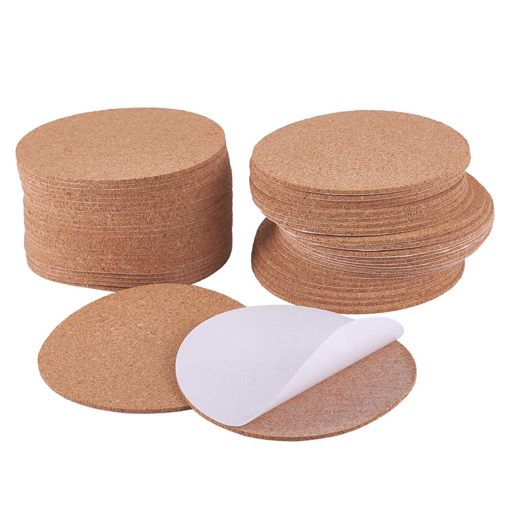 BENECREAT 50 Pack Self Adhesive Cork Sheet 10x0.2cm Round Insulation Cork Backing Sheets for Floors, Walls, Die Cutting, DIY Craft Projects, Coasters