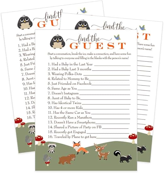Amazon Com Woodland Baby Shower Game Cards 25 Pack Find The