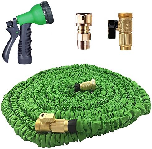 Grancy Life Expandable Garden Hose, Strongest Expandable Hose, Stainless Steel Holder (pat Pend), Brass Fittings, Rugged Nylon Fabric, Double Latex Core, 8 Way Sprayer (75 Feet, Green)