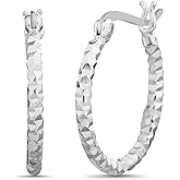 Willowbird 20mm Textured Hoop Earrings for Women 925 Sterling Silver