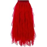 THHGPO Tulle Skirts for Women A Line Fairy Tiered Skirt Midi Length High Elastic Waist Long Skirt