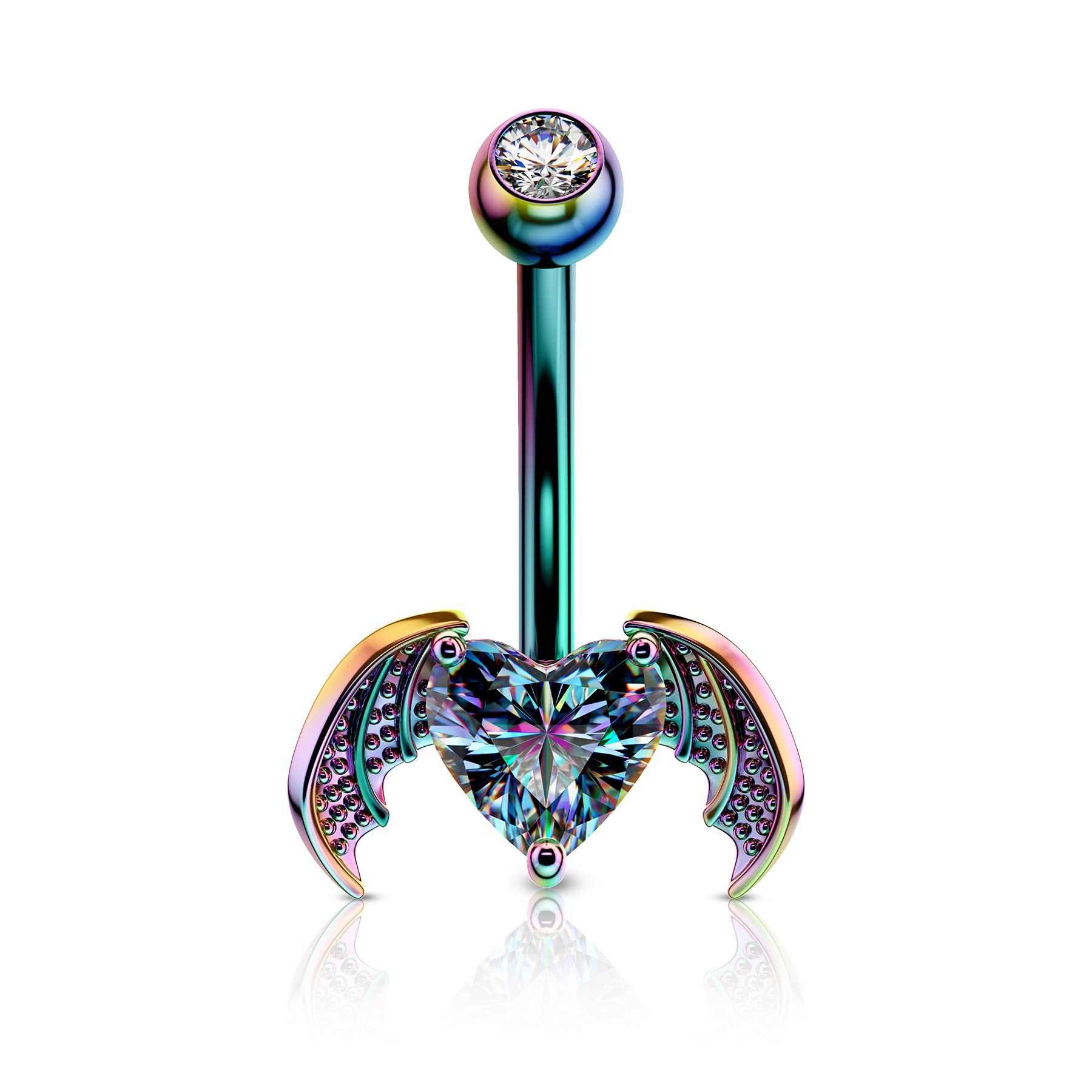CM Crareesi Mania Rainbow Belly Bars 14G Bat Belly Piercing Jewellery 316L Stainless Steel Heart Navel Bars Piercing 10mm Belly Button Rings for Holleween Body Piercing