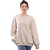 KINGNAM Oversized Sweatshirts for Women Fleece Crewneck Sweatshirt Colour Block Ribbed Trimmed Long Sleeve Casual Top