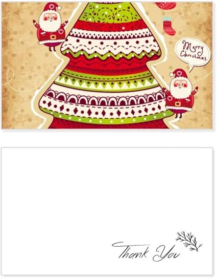 Amazon メリークリスマスツリーギフト イラスト サンキューカード 誕生日用紙 グリーティング 結婚式 感謝 ポストカード 絵柄付はがき 文房具 オフィス用品