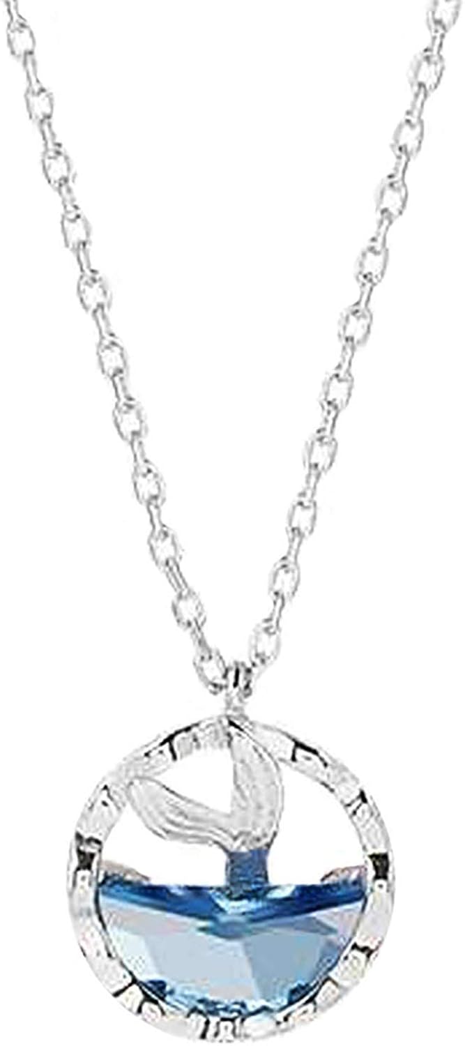 Mermaids Tears Necklace Crystal Teardrops Collarbone Chain Fishtail Pendant Jewelry Gift for Christmas and Valentines Day Baomabao Creative Ocean Blue Crystal Pendant for Women Girls