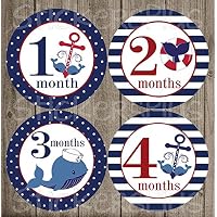 Baby Boy Month Stickers Monthly Baby Milestone Stickers Whale Nautical Anchor Red White Blue