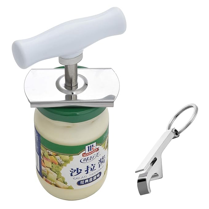 Yizhet Arthritis Glasöffner Deckeln aus Edelstahl Off Glasöffner inkl. Flaschenöffner Schlüsselanhänger Gripper Edelstahl Fla