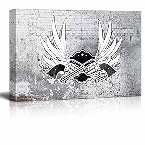 Canvas Wall Art - Two Guns with Wings on Shabby Wall - Giclee Print Gallery Wrap Modern Home Art Ready to Hang - 12" x 18"