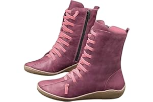 Dbzhuyn Ankle Boots for Women Low Heel Arch Support,Womens Fashion Ankle Boots Lace Up Zipper Boots & Booties Black Flat Heel Casual Dress Boots Slip On Short Booties Ladies Vintage Leather Boots