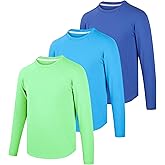 BIG ELEPHANT 3 Pack Boys Long Sleeve Rashguard – UPF 50+,Quick-Dry Athletic Shirts for Youth, Breathable Crew Neck