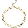 PAVOI 14K Gold Plated Paperclip/Curb/Figaro Chain Adjustable Bracelet for Women