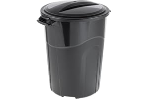 FGriD 32 Gallon Heavy Duty Plastic Garbage Can, Included Lid, Indoor/Outdoor, Black