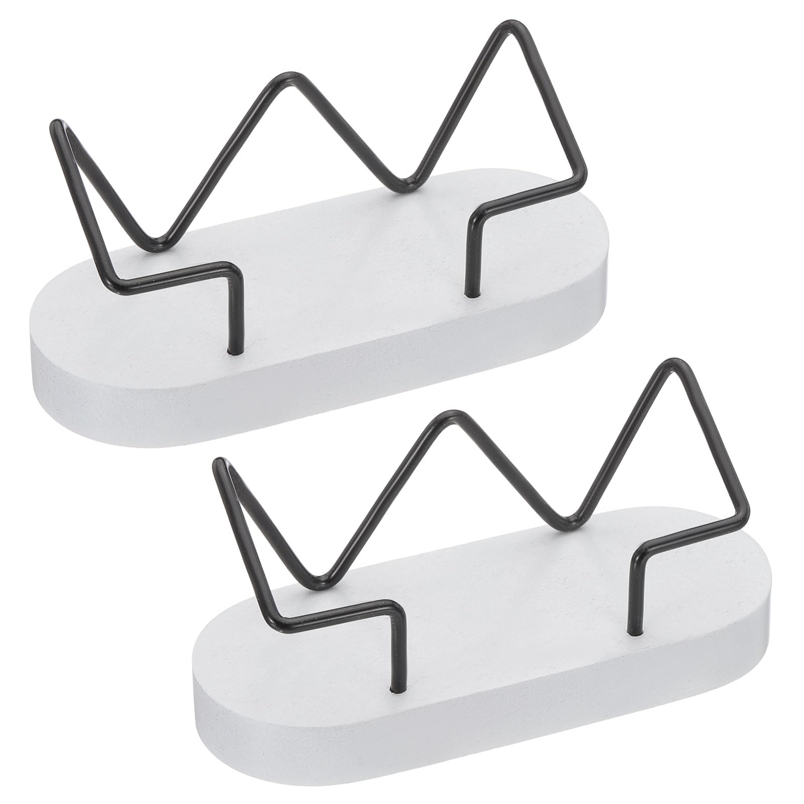 PATIKIL Wood Business Card Holder for Desk, 2 Pcs Desktop Business Card Holder Wooden Name Card Display Stand Organizer for Office Home Exhibition, White, Black (Oval Based)