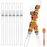 Stainless Steel Skewers for Grilling, 17"（6PCS）Dual-Prong Flat with Slider