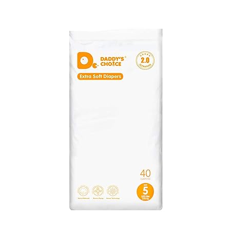 Daddys Choice Extra-Absorb Soft Diapers with Wetness Indicator - 40 Count, XXL Size, Tape Style Disposable Diaper for Kids
