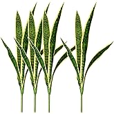 Ollain 4 PCS Artificial Sansevieria Plants 30 Inch Tall Fake Snake Faux Plant for Indoor and Outdoor Home Garden Office Store Decoration (Yellow Edge)