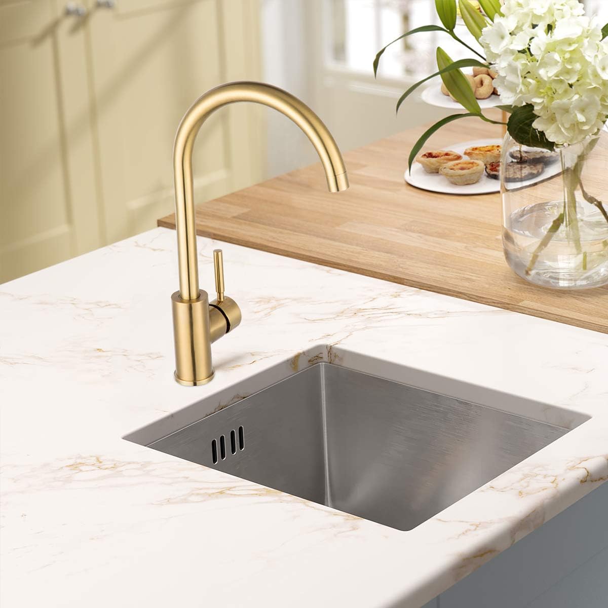Bar Kitchen Sink Faucet Brushed Gold GAPPO Lead Free Single Handle Bathroom Faucet Prep Kitchen Faucet in Stainless - - 