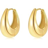 STAYLOVE Small Chunky Gold Hoops Teardrop Huggie Earrings 925 Sterling Silver Post 14k Gold Plated Oval Thick Hoop Earrings for Women