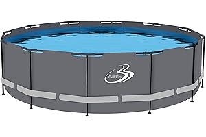 SUNNEDAY Bluebay 15 ft, 48 inch Pool | SoftSided Pool Grey/White Tubing | Heavy-Gauge PVC Reinforced with Polyester | Heavy-Duty Metal Frame | Frame Ladder Matching Pool Cover, EZ Clean 100 Filter by Aqualoon