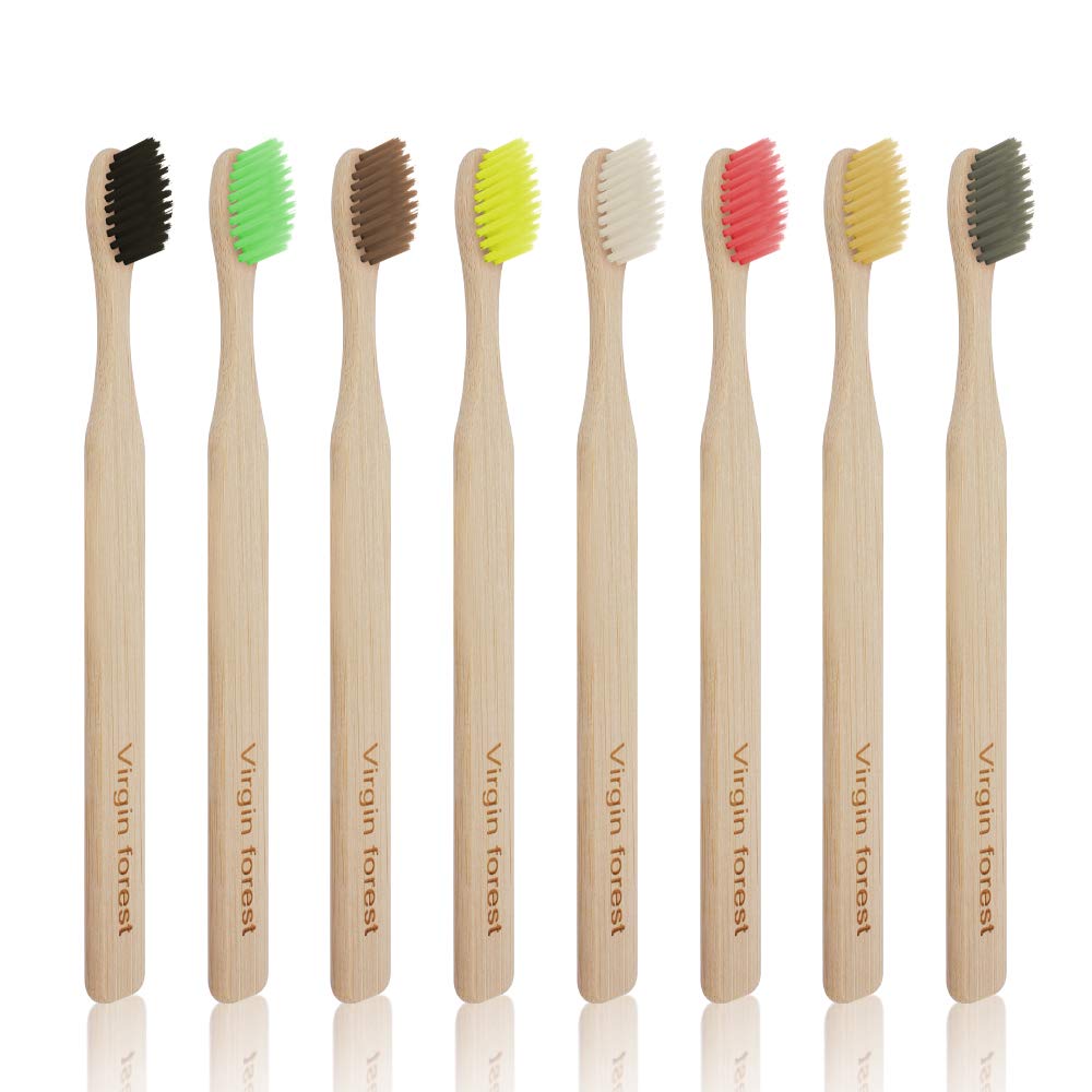 8 Pcs Bamboo Toothbrush, BPA-Free Soft Toothbrushes, Natural Eco-Friendly Biodegradable Best Travel Wood Toothbrush Set, for Sensitive Gums Multicolour-b
