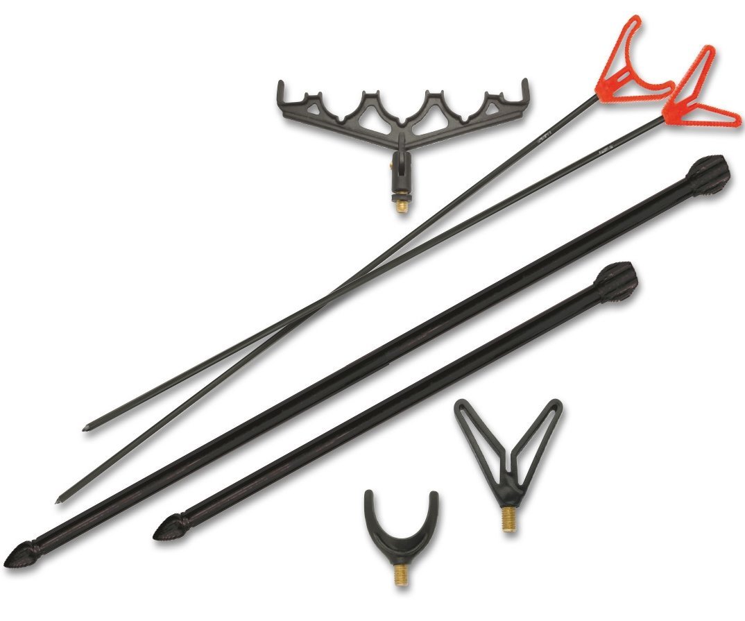 FLADEN Fishing - 7 Piece Assorted River Bank Accessory Multi Pack Set - 4 x Bank Sticks 40cm 60cm 75cm and 3 x Rod Rest Heads Types U and V, plus Adjustable Quiver Head Attachments - For Carp and Match Coarse Fishing [25-BSS]