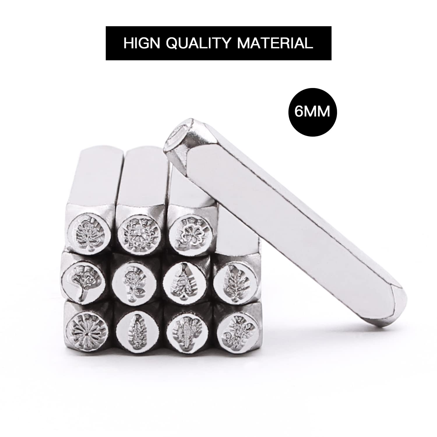 12pcs Plant Theme Metal Stamping kit, 6MM (1/4”) Metal Punch Stamping Kit DIY Arts and Crafts Supplies Metal Stamping Accessories, Leather, Wood for Jewelry Stamping kit