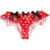 SHENHE Women's Satin Bikini Underwear Bow Front Ruffled Mesh Frilly Panty
