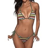 Suvimuga Women String Bikini Set Two Piece Triangle Swimsuits Halter Cheeky Boho Side Tie Bathing Suits