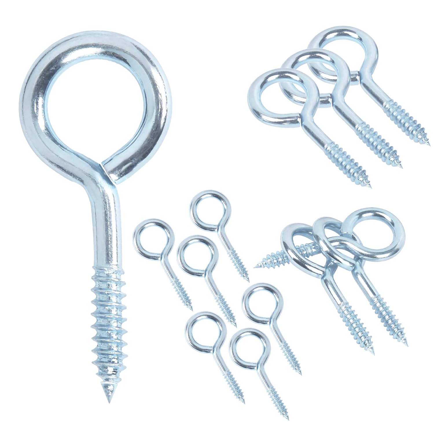 Qrity 20 PCS Eyelet Screws, Eyed Screw Hook 23mm, Self Tapping Screws, Tightening Screw, Ring Screw, Ceiling Hook, Galvanized Eyebolt, for Wood, Fixing Wires, Indoor and Outdoor