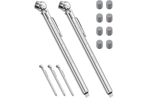 HYVOHEX Pencil Tire Pressure Gauge 2 Pack with Valve Caps, Stainless Steel Body Tire Gauges for Tire Pressure with Deflator Valve, Metal Nozzle Tire Gauge for Cars, Pickups, RVs, Bicycles