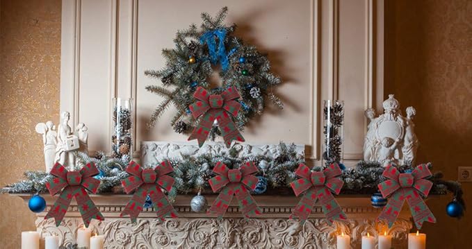Sanno 6 Pcs Christmas Bows Holiday Ribbons 6 Pcs Shiny Fabric Bows Snowflakes Pine Deer Pattern Festive For Holiday Christmas Tree Decorations Wreaths And Gifts Indoor Outdoor Decoration Home Kitchen Seasonal Decor
