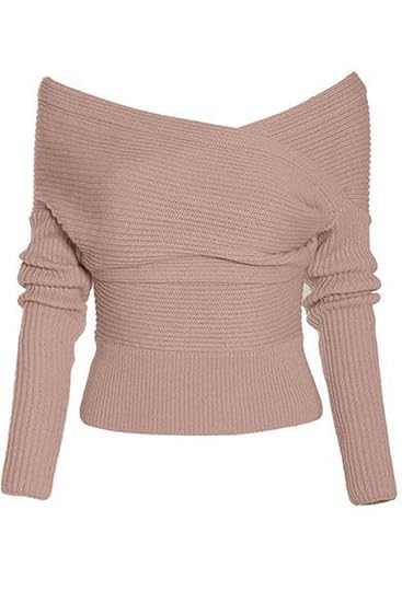 Cupshe Fashion Women's Cross Front Plunging Ribbed Hem Casual Knitting Sweater (S, Apricot)