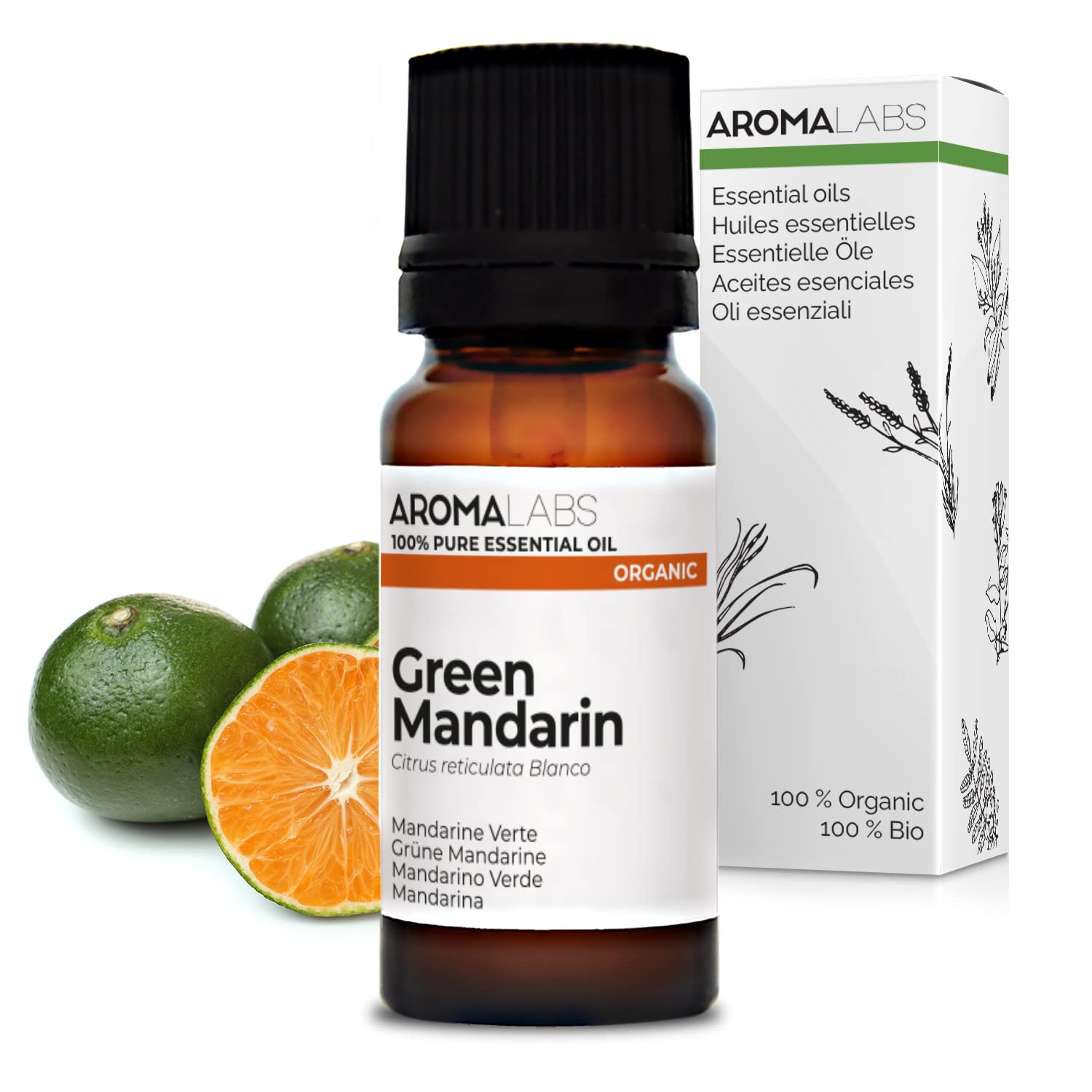 Organic Green Mandarin Essential Oil - 10ml - 100% Pure, Ecocert Certified Organic - Best Therapeutic Grade Essential Oil - Aroma Labs