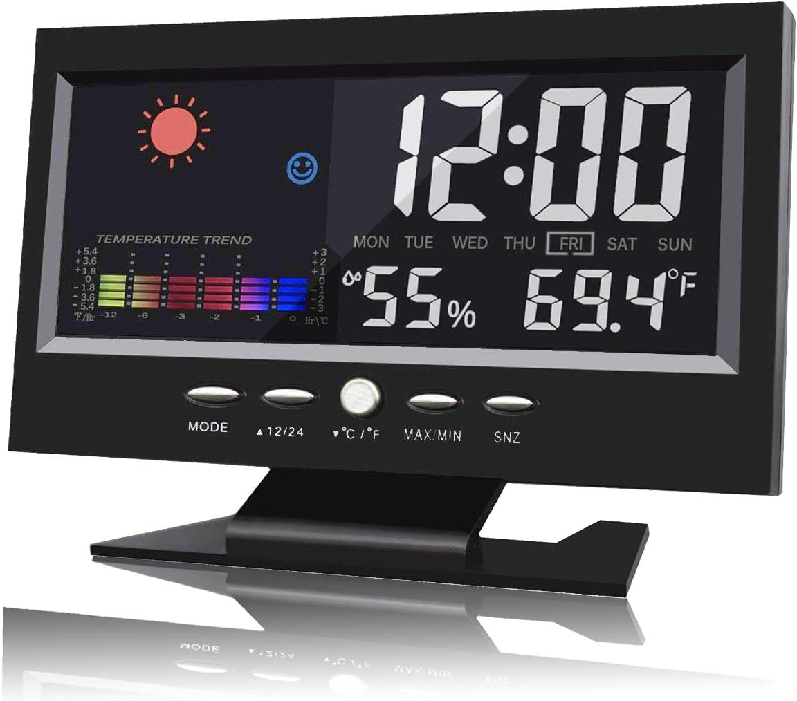 BESTWYA Digital Alarm Clock,Multifunction Sound Control Colorful LED Large Screen Desk & Shelf Clocks with Charging Cable (Black)