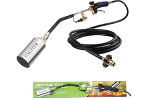 GAGITER Propane Torch Weed Burner Kit,Weed Torch 800,000 BTU Blow Torch with 9.8 FT Hose Heavy Duty Flamethrower with Turbo Trigger for Flame Weeding,Roofing, Melting Ice Snow (blue)