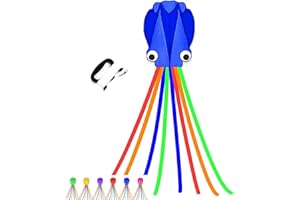 Simxkai Octopus Kite for Kids & Adults, Easy to Fly Beginner Kite for Boys & Girls, 28''*158'' Large Soft 3D Beach Kite for Outdoor Activities (Blue)