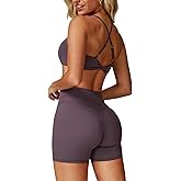 QBGJTD Womens Workout Sets Cross Back Sports Bras Matching High Waist Biker Shorts Yoga Jogger Outfits Work Out Clothes