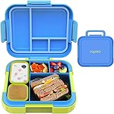 Caperci Bento Lunch Box for Kids - Large 4.8 Cups Lunch Container with 2 Modular Containers - 4 Compartments, Leak-Proof, Portable Handle, Microwave/Dishwasher Safe (Blue/Juicy Pear)