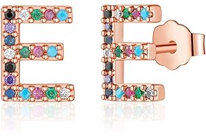 Memorjew Initial Stud Earrings for Women, Hypoallergenic 925 Sterling Silver Post Rainbow Cubic Zirconia Gold Plated 26 Initial Earrings for Women Jewelry Gifts Christmas Gifts