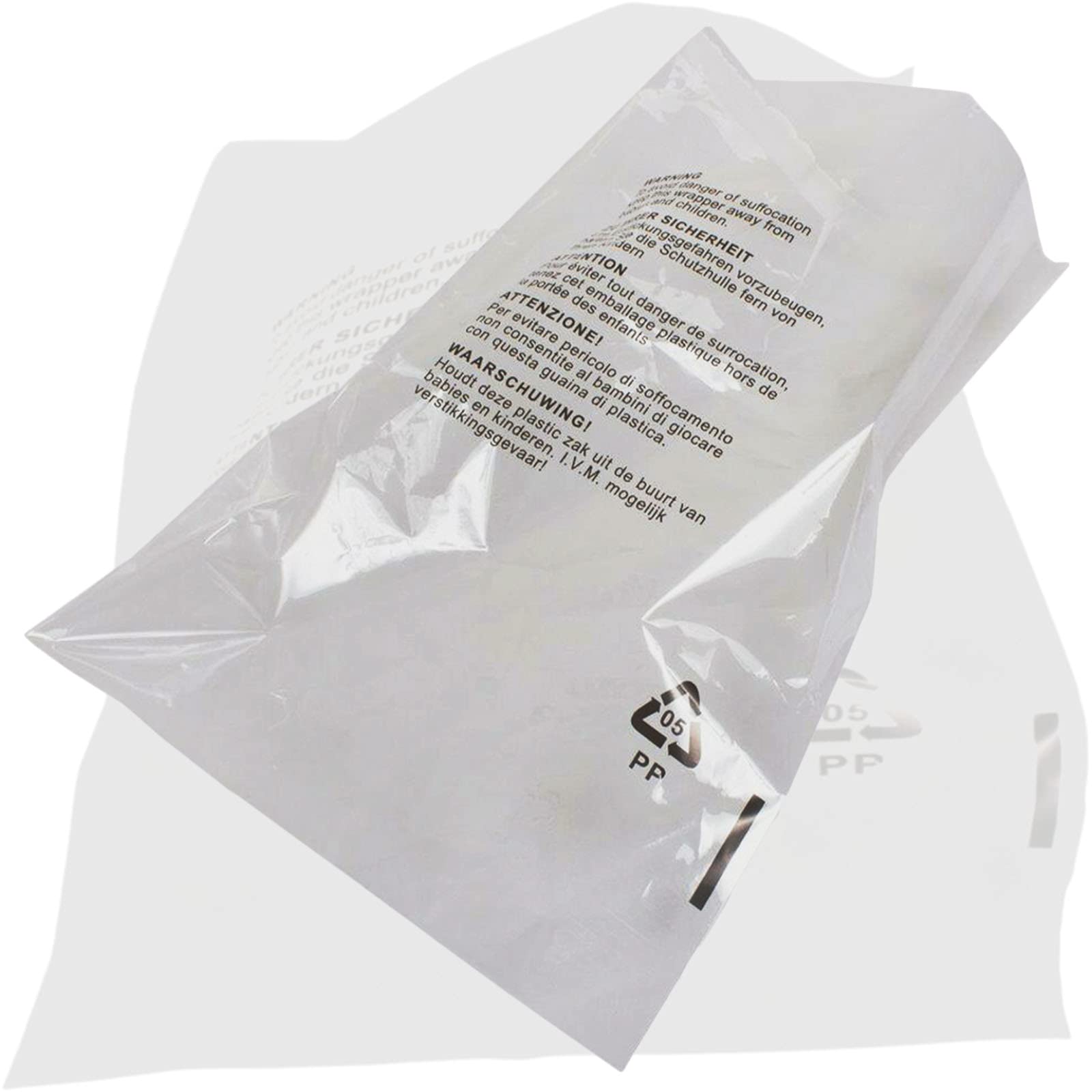 100 x Self Seal Clear Cellophane Plastic Bags (Size - 9 x 12") Transparent Packaging Poly Bags with Suffocation Warning in 5 Languages - Display Garment Bag